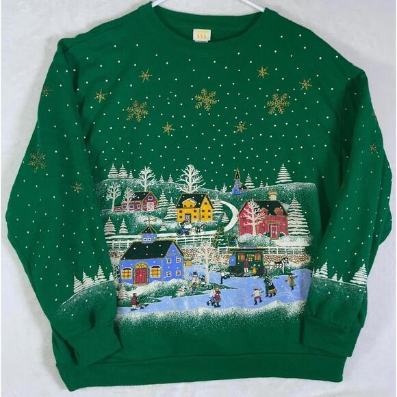 Holiday Time Sweaters - Vtg Holiday Time Christmas Sweatshirt Fleece L Ugly Sweater Village Made in USA